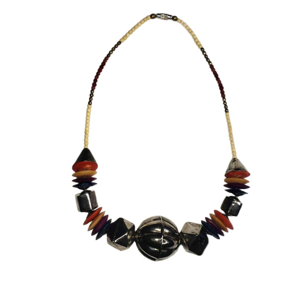 Rustic Safari Silver Beaded Statement Necklace